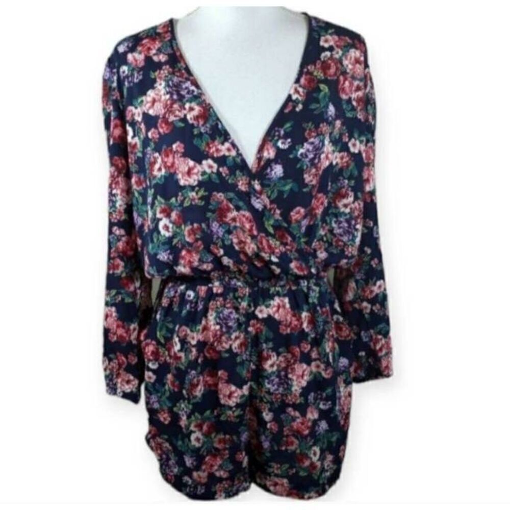 IRIS NAVY & PINK FLORAL ROMPER SZ.L EUC.